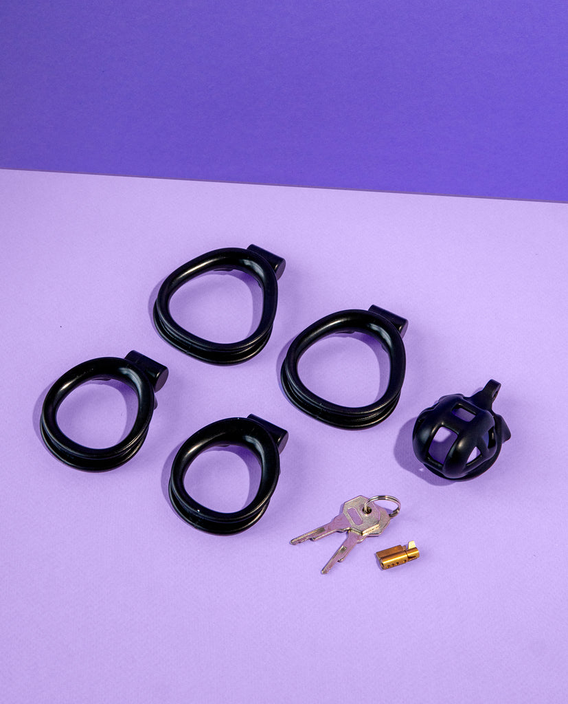 nub axel chastity cock cage set of 4 rings with key and lock 